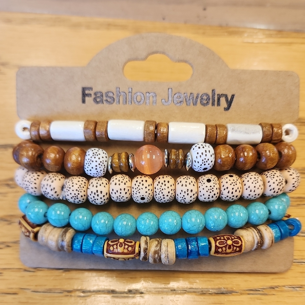 2 For $10 Fashion Jewelry Brown and Cream Boho Bracelet Set